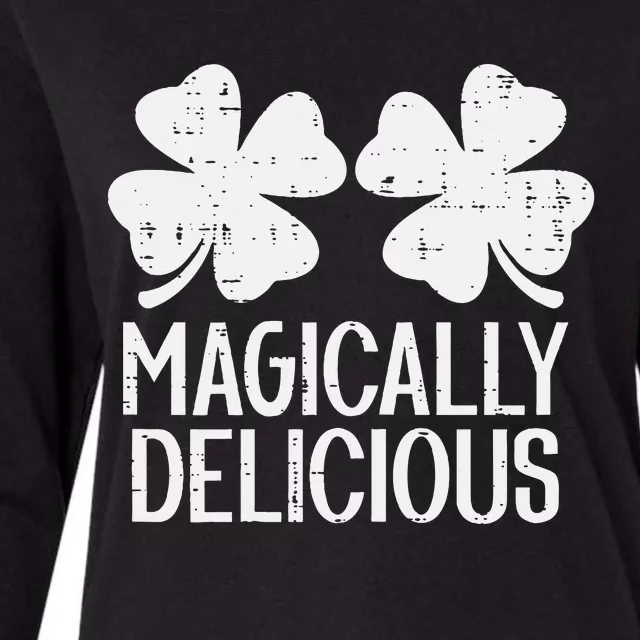 Naughty Shamrocks Magically Delicious St Patricks Day Womens Cotton Relaxed Long Sleeve T-Shirt