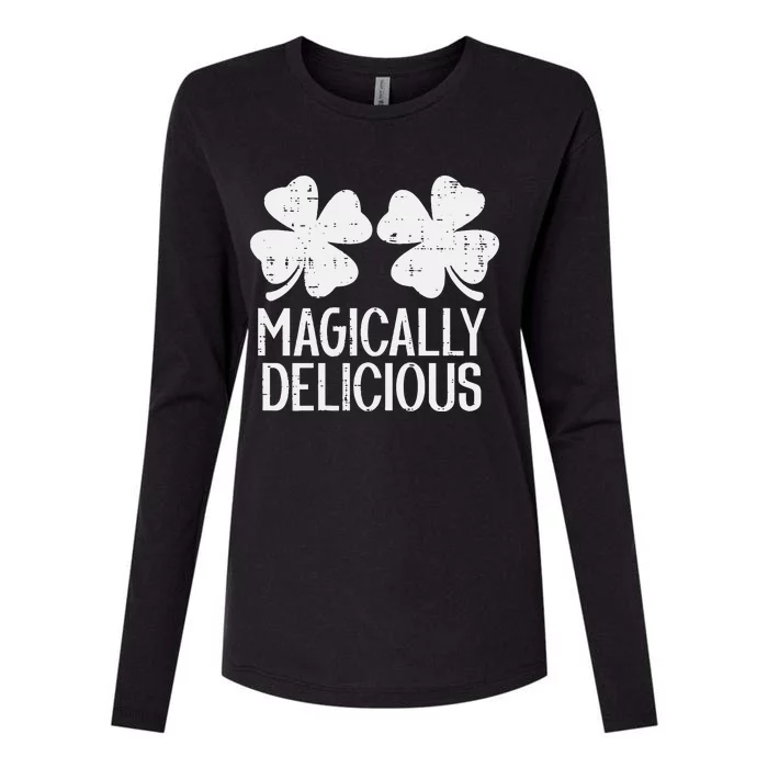 Naughty Shamrocks Magically Delicious St Patricks Day Womens Cotton Relaxed Long Sleeve T-Shirt