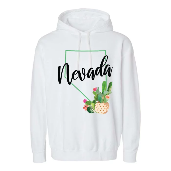 Nevada State Map Pride Cactus Vintage Nevada Garment-Dyed Fleece Hoodie