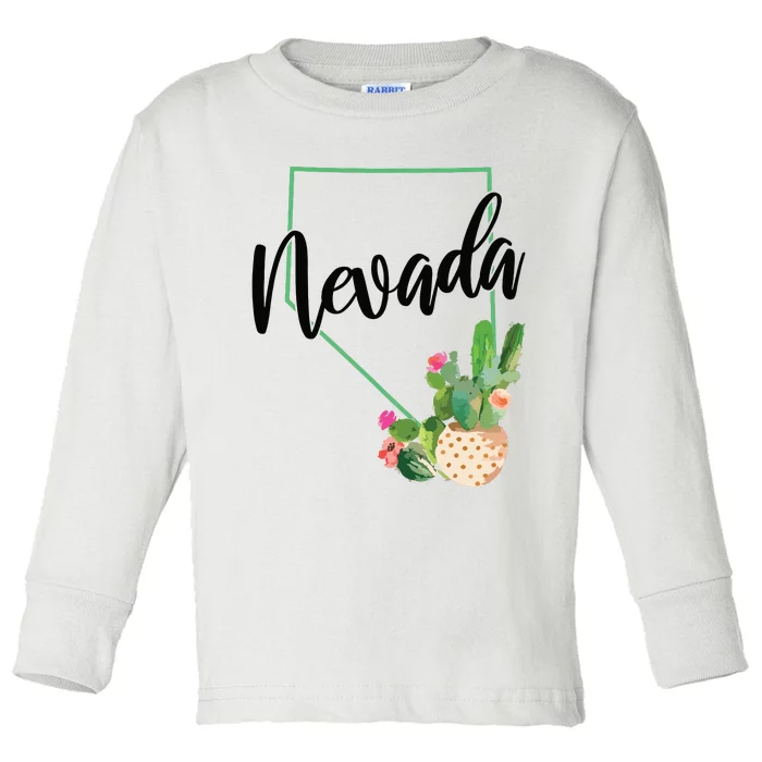 Nevada State Map Pride Cactus Vintage Nevada Toddler Long Sleeve Shirt