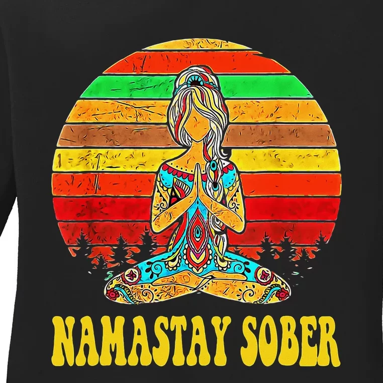 Namastay Sober Na Aa 12 Step Recovery Narcotics Anonymous Ladies Long Sleeve Shirt