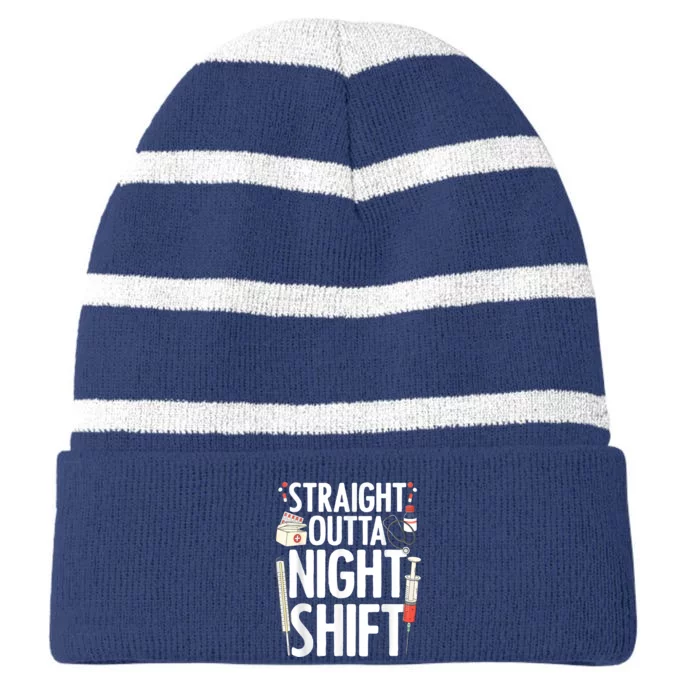 Night Shift Nurse For   Emergency Registered Nurse Striped Beanie with Solid Band