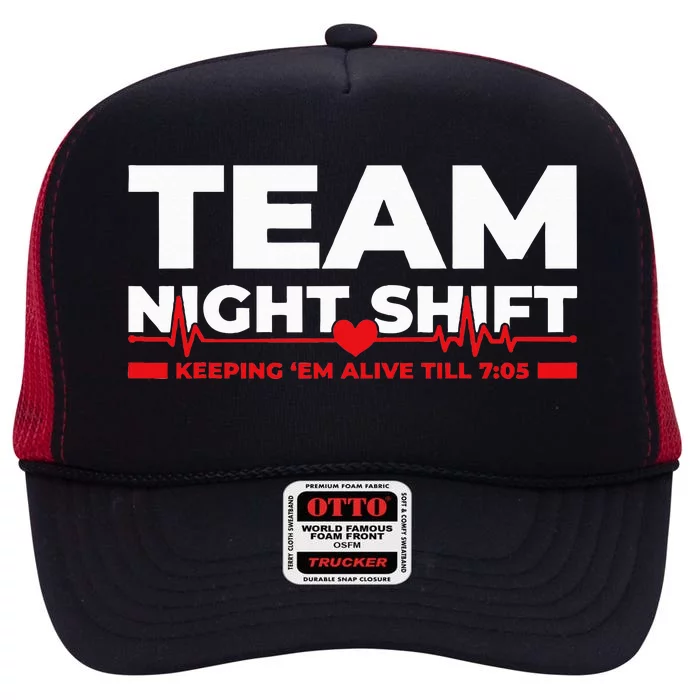 Night Shift Nurse Life RN LPN CNA ICU Healthcare Heartbeat High Crown Mesh Trucker Hat