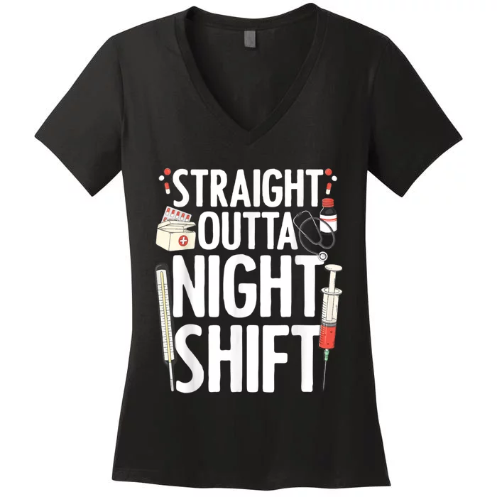 Night Shift Nurse For Men Women Emergency Registered Nurse Women's V-Neck T-Shirt