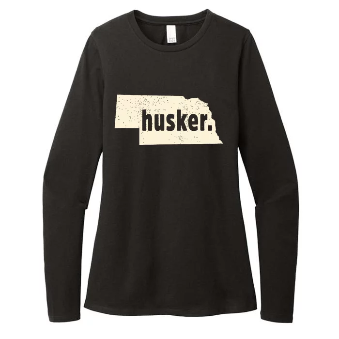 Nebraska State Nickname Husker Distressed Womens CVC Long Sleeve Shirt