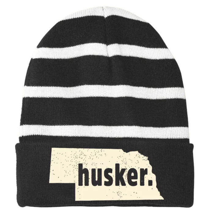 Nebraska State Nickname Husker Distressed Striped Beanie with Solid Band