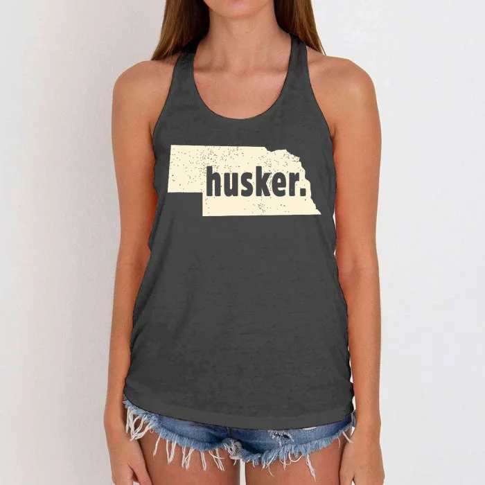 Nebraska State Nickname Husker Distressed Women's Knotted Racerback Tank