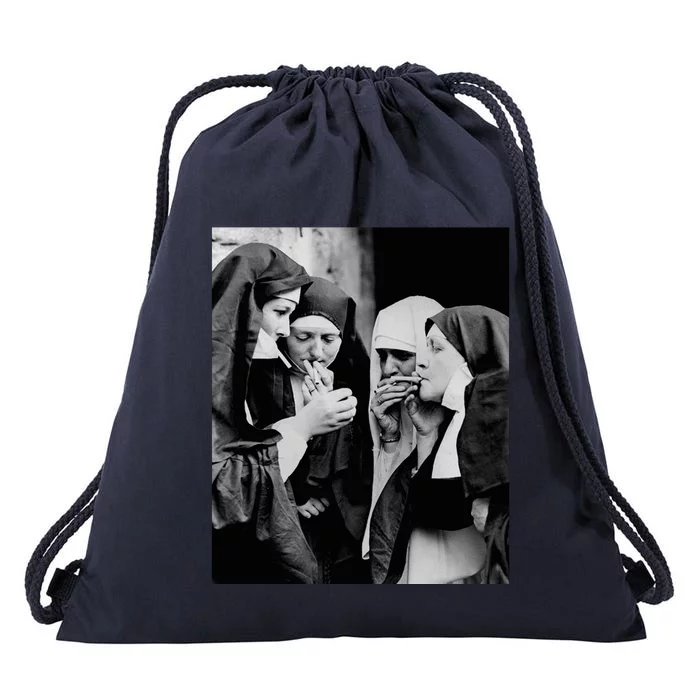 Nuns Smoking Drawstring Bag