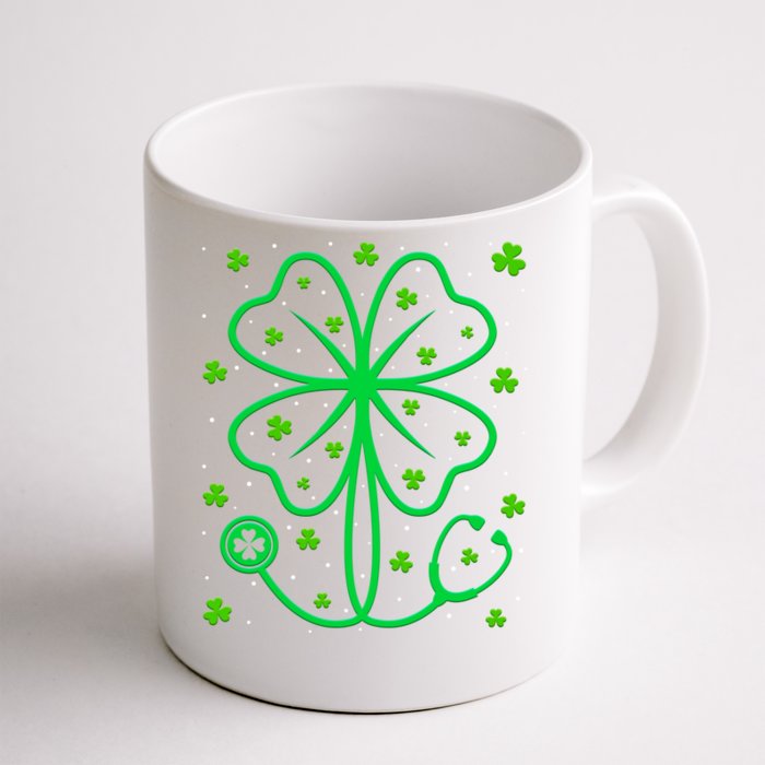 Nurse Shamrock Nursing Stethoscope Saint Patricks Day Irish Funny Gift Front & Back Coffee Mug