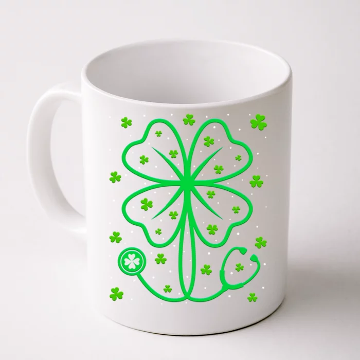 Nurse Shamrock Nursing Stethoscope Saint Patricks Day Irish Funny Gift Front & Back Coffee Mug