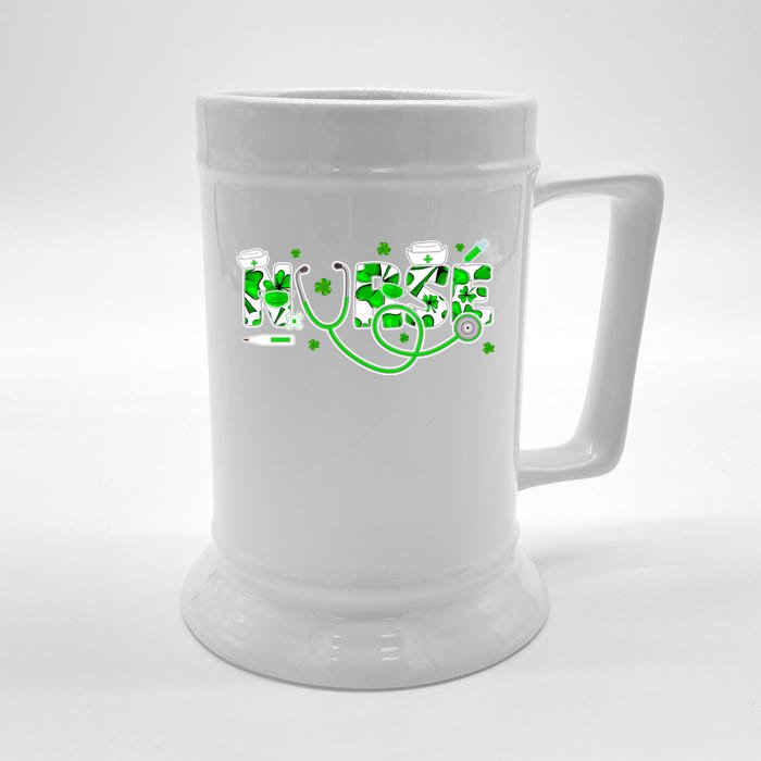 Nurse Shamrock Nursing St Patricks Day Irish Stethoscope Gift Front & Back Beer Stein