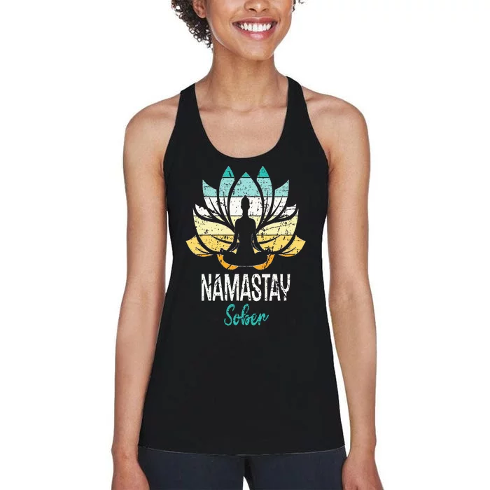 Namastay Sober NA AA 12 Step Recovery Narcotics Anonymous Women's Racerback Tank