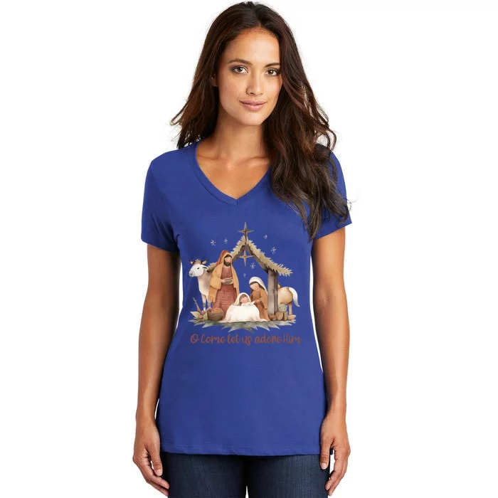 Nativity Scene North Star Baby Jesus Women's V-Neck T-Shirt