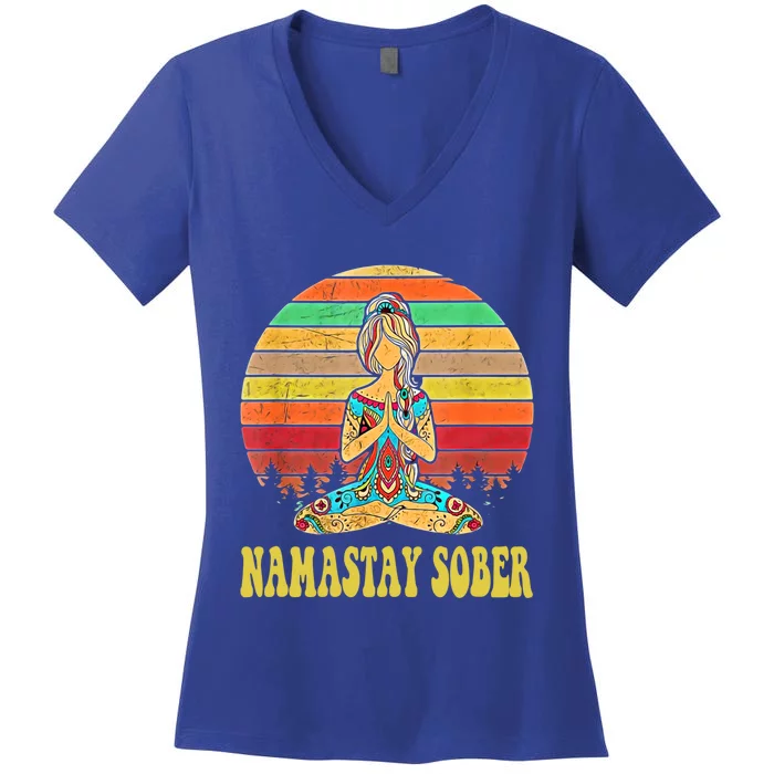 Namastay Sober Na Aa 12 Step Recovery Narcotics Anonymous Great Gift Women's V-Neck T-Shirt