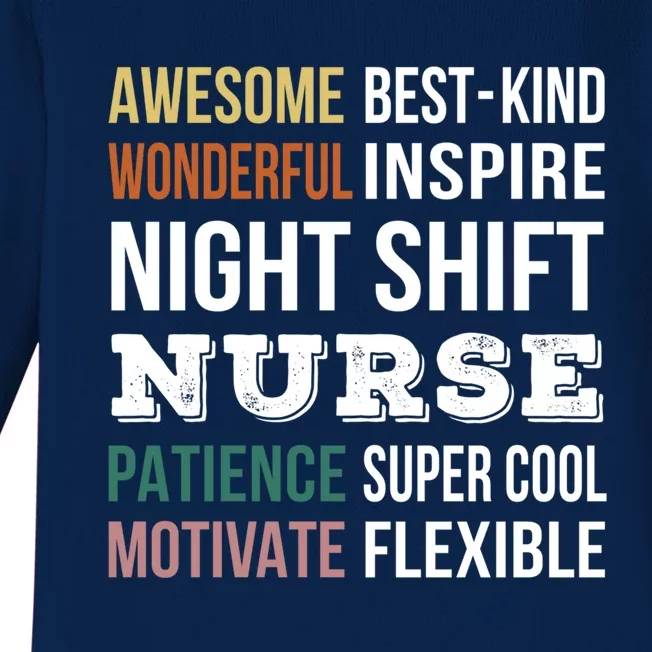 Night Shift Nurse Tee Funny Appreciation Gift Baby Long Sleeve Bodysuit