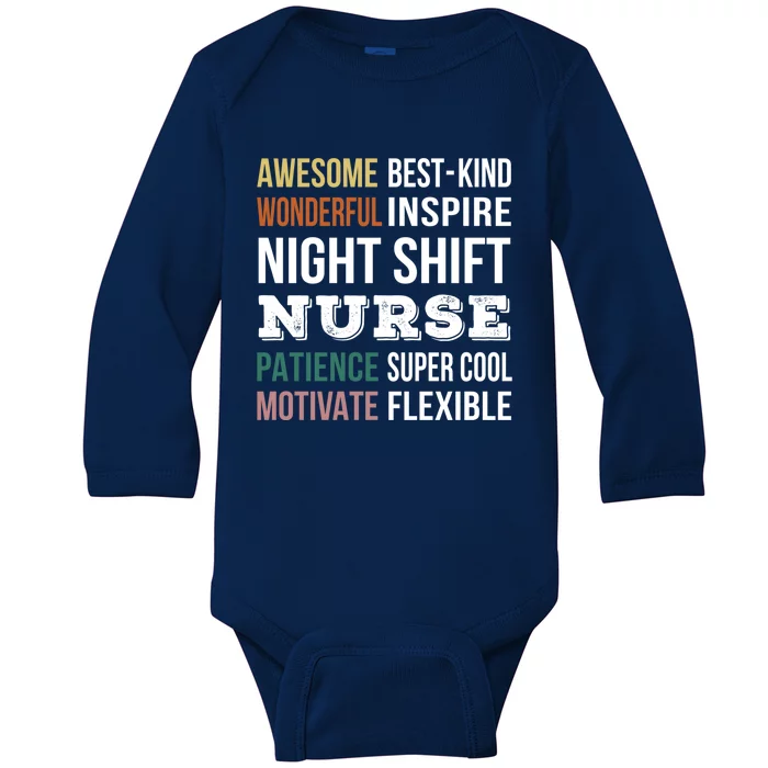 Night Shift Nurse Tee Funny Appreciation Gift Baby Long Sleeve Bodysuit