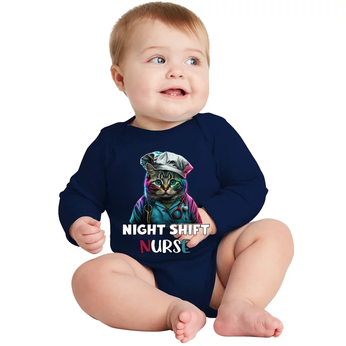 Night Shift Nurse Cat Cute Colorful Night Shift Nurses Cat Great Gift Baby Long Sleeve Bodysuit