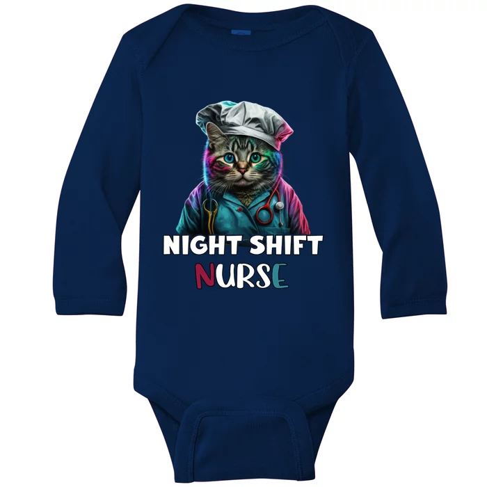 Night Shift Nurse Cat Cute Colorful Night Shift Nurses Cat Great Gift Baby Long Sleeve Bodysuit