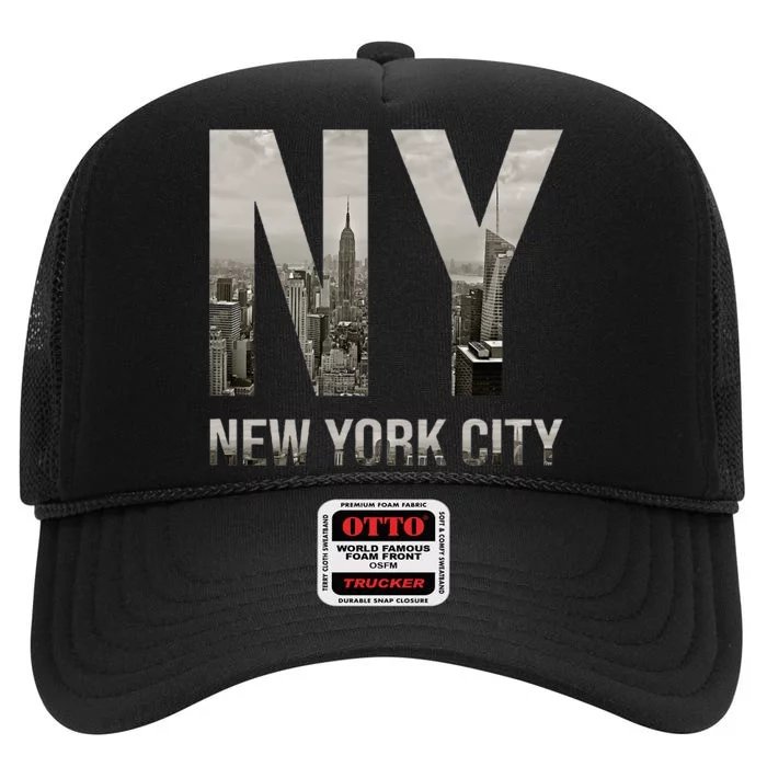 Nyc Skylines New York City That Never Sleeps High Crown Mesh Trucker Hat