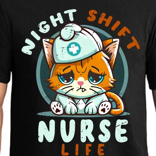 Night Shift Nurse Life Funny Groovy Cat Lover Nurse Tee Cute Gift Pajama Set