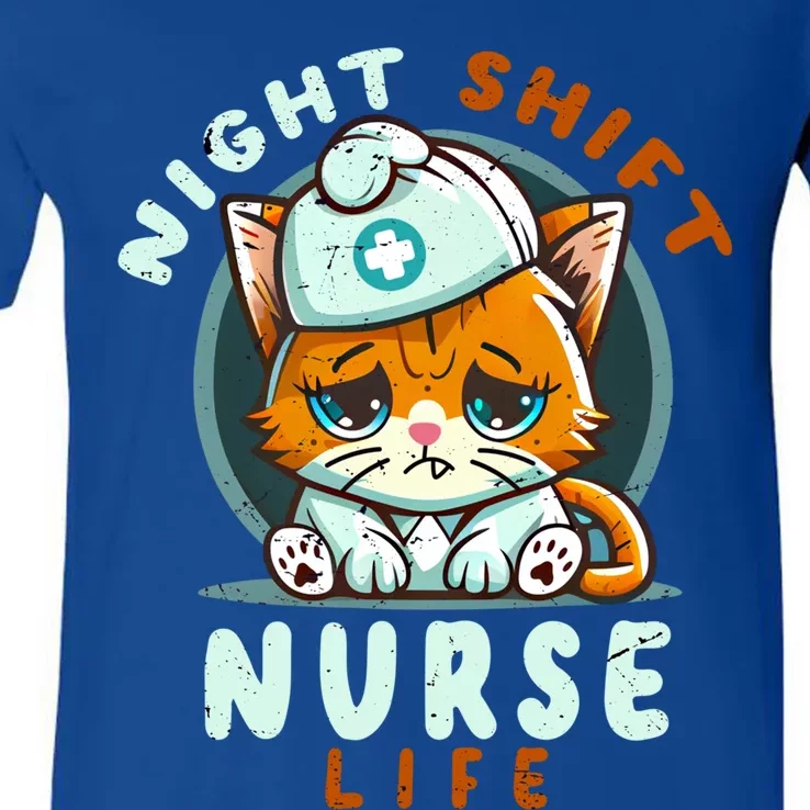 Night Shift Nurse Life Funny Groovy Cat Lover Nurse Tee Cute Gift V-Neck T-Shirt