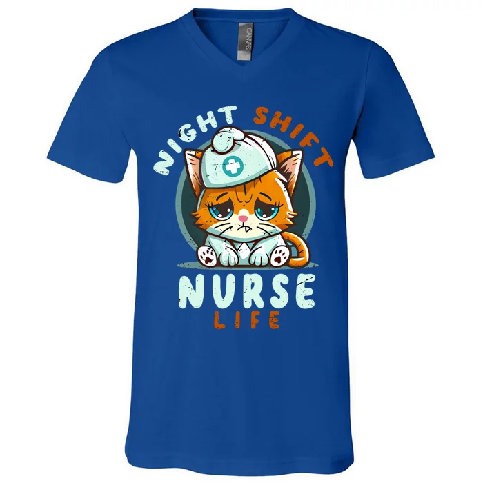 Night Shift Nurse Life Funny Groovy Cat Lover Nurse Tee Cute Gift V-Neck T-Shirt