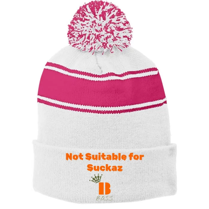 Not Suitable Stripe Pom Pom Beanie