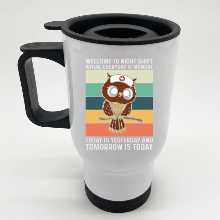 Night Shift Nurse Owls Funny Nursing Gift Front & Back Stainless Steel Travel Mug