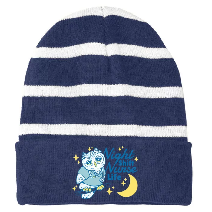 Night Shift Nurse Life Owl Striped Beanie with Solid Band