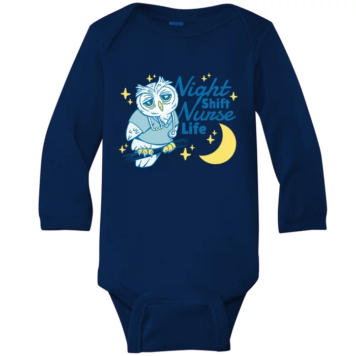 Night Shift Nurse Life Owl Baby Long Sleeve Bodysuit