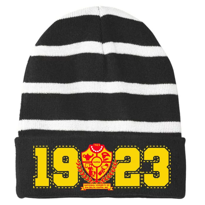 National Sorority Of Phi Delta Kappa Est 1923 Nspdk Striped Beanie with Solid Band