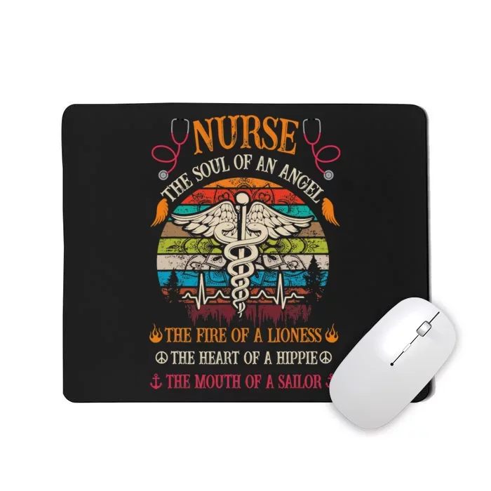 Nurse Soul Of An Angel Fire Of A Lioness Vintage Hippie Mousepad