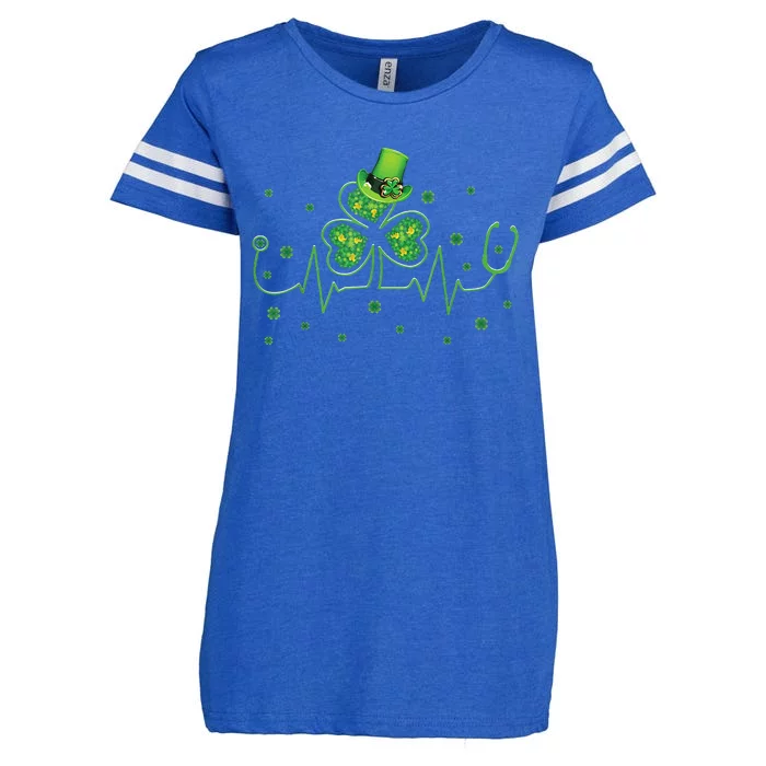 Nurse St Patricks Day Shamrock Heart Beat Lucky Nurse Enza Ladies Jersey Football T-Shirt