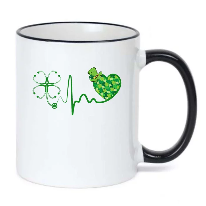 Nurse St Patricks Day Stethoscope Heartbeat Clover Nurses Black Color Changing Mug