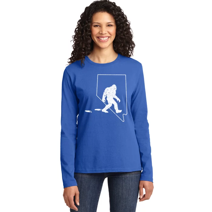 Nevada State Pride Vintage Bigfoot Hunter Gift Ladies Long Sleeve Shirt