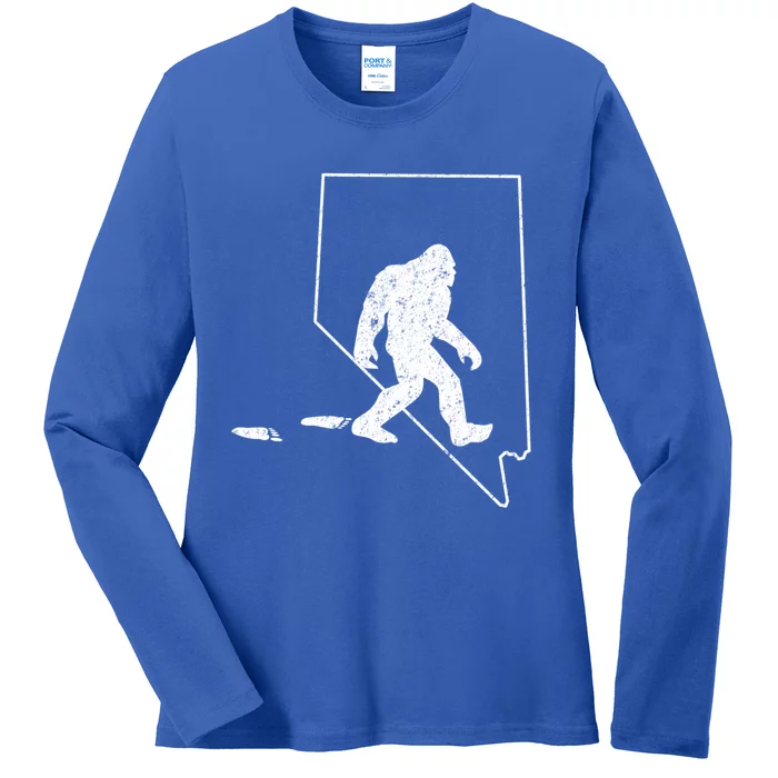 Nevada State Pride Vintage Bigfoot Hunter Gift Ladies Long Sleeve Shirt