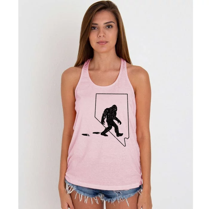 Nevada State Pride Vintage Bigfoot Hunter Gift Women's Knotted Racerback Tank