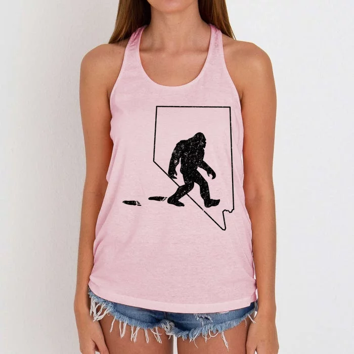 Nevada State Pride Vintage Bigfoot Hunter Gift Women's Knotted Racerback Tank