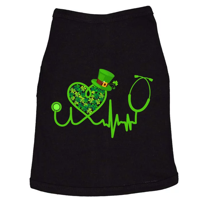 Nurse St Patricks Day Stethoscope Heartbeat Clover Doggie Tank