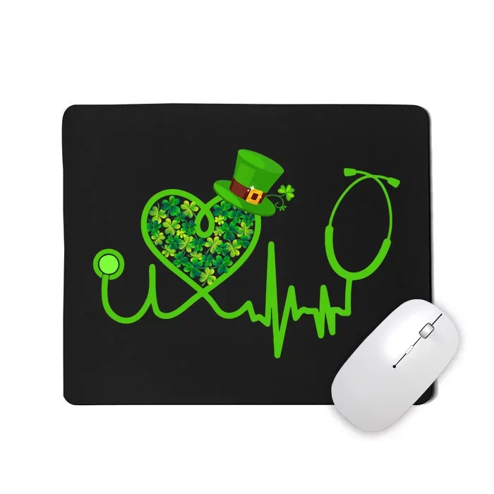 Nurse St Patricks Day Stethoscope Heartbeat Clover Mousepad