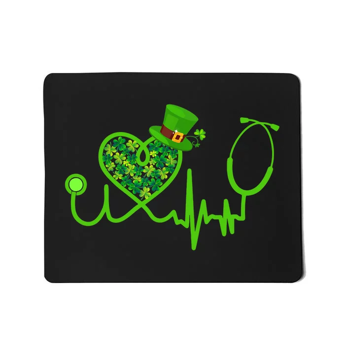 Nurse St Patricks Day Stethoscope Heartbeat Clover Mousepad