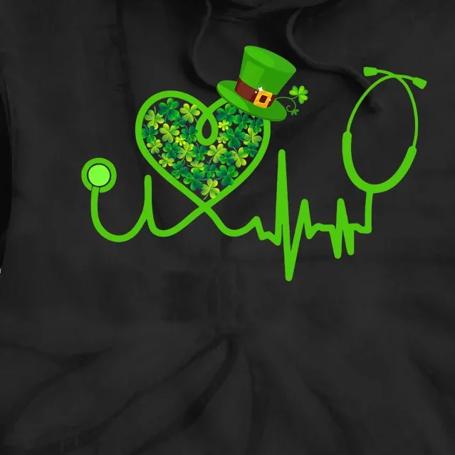 Nurse St Patricks Day Stethoscope Heartbeat Clover Tie Dye Hoodie