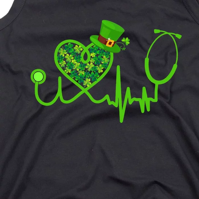 Nurse St Patricks Day Stethoscope Heartbeat Clover Tank Top