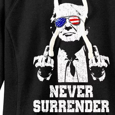 Never Surrender President Donald Trump Middle Finger Women's Fleece Hoodie