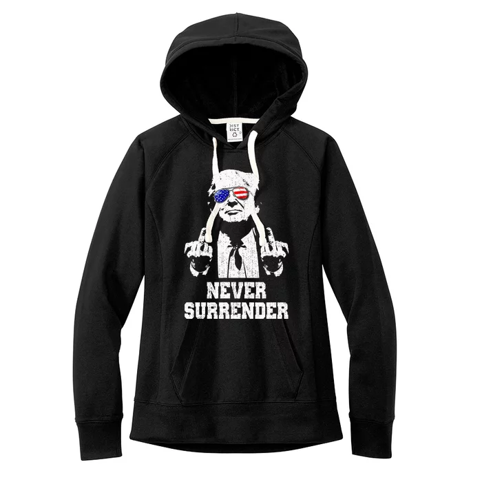 Never Surrender President Donald Trump Middle Finger Women's Fleece Hoodie