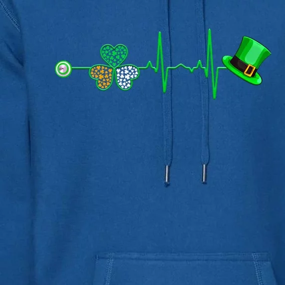 Nurse St Patricks Day Heartbeat Shamrock Nursing Stethoscope Gift Premium Hoodie