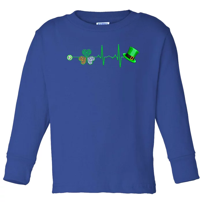 Nurse St Patricks Day Heartbeat Shamrock Nursing Stethoscope Gift Toddler Long Sleeve Shirt