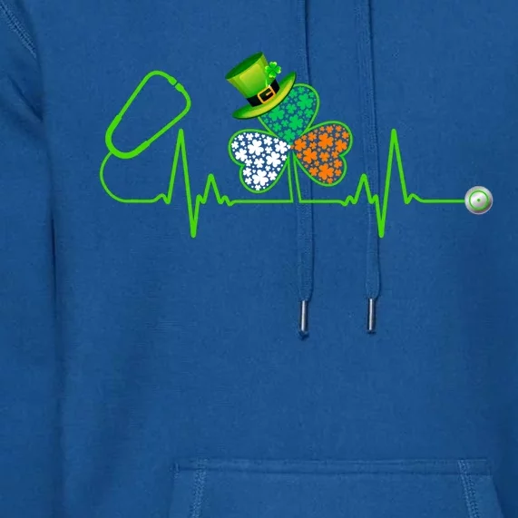 Nurse St Patricks Day Stethoscope Heartbeat Shamrock Nursing Gift Premium Hoodie