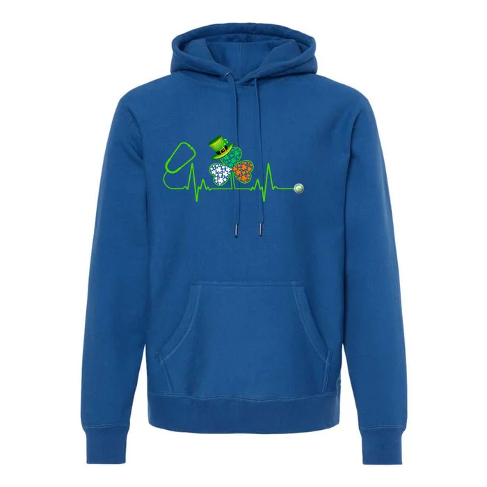 Nurse St Patricks Day Stethoscope Heartbeat Shamrock Nursing Gift Premium Hoodie