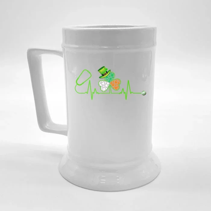 Nurse St Patricks Day Stethoscope Heartbeat Shamrock Nursing Gift Front & Back Beer Stein